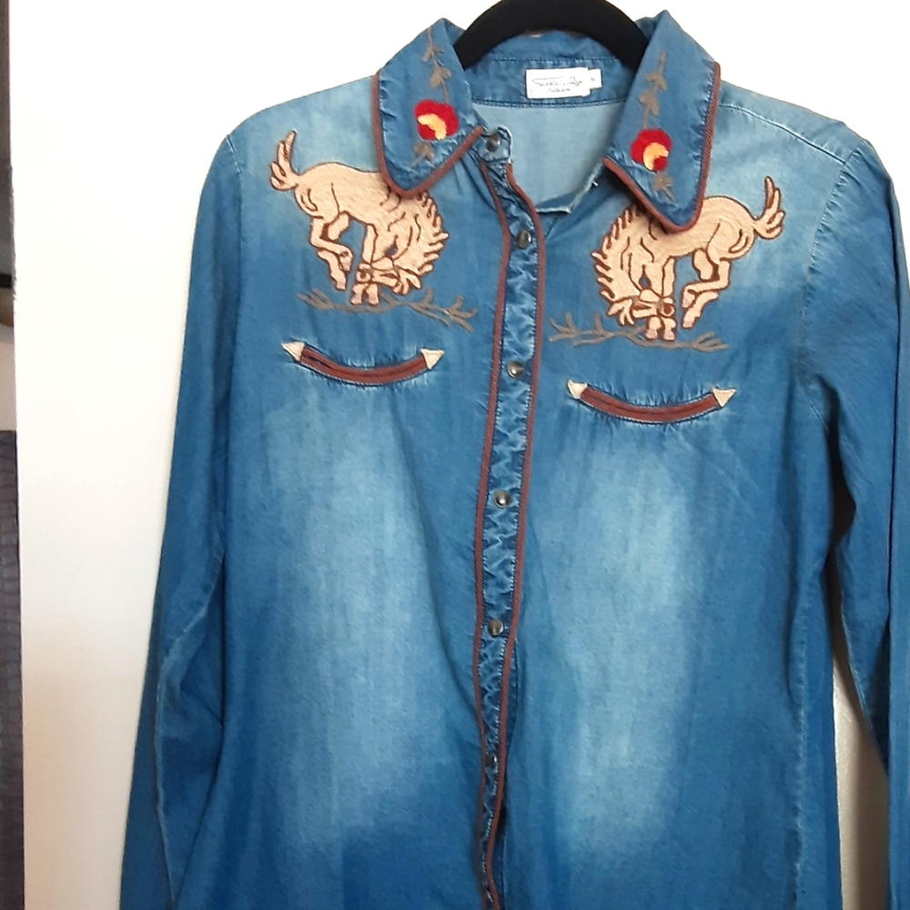 Tasha Polizzi Denim Bucking Bronc embroidered shirt